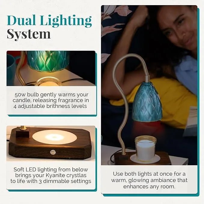 Blue Kyanite Crystals & Candle Warming Lamp Set - CRYSTALAX (Owned by LuxyNest FZE) - NO-775P-D3NV