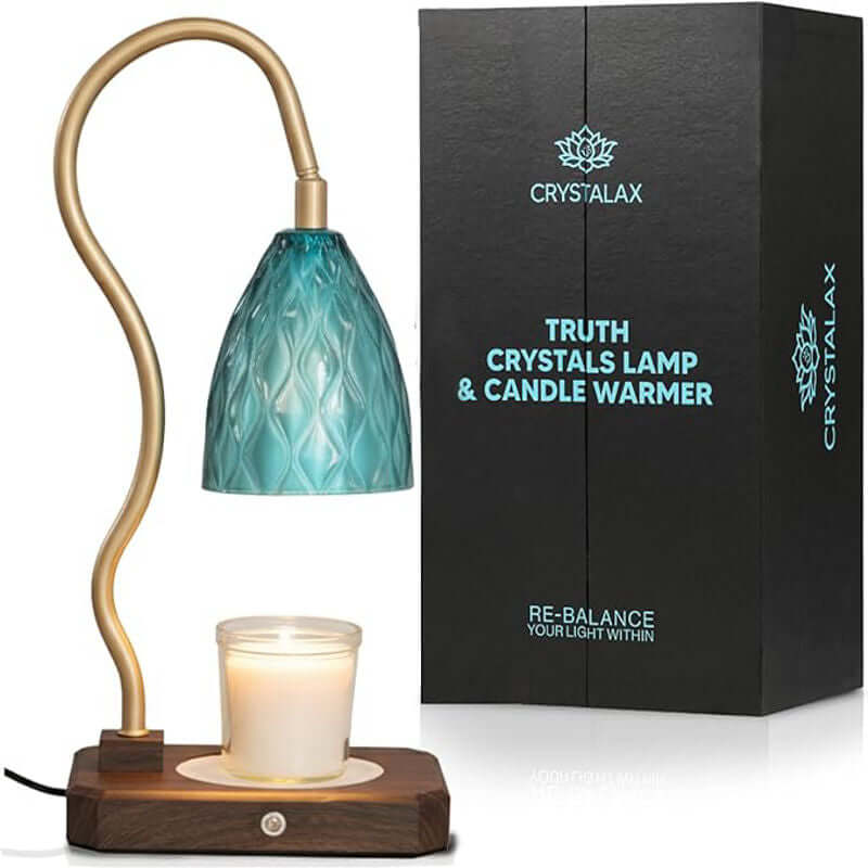 Blue Kyanite Candle Warming Lamp design showcasing ambient lighting and elegant aesthetics with the candle, showcasing the versatile use. 