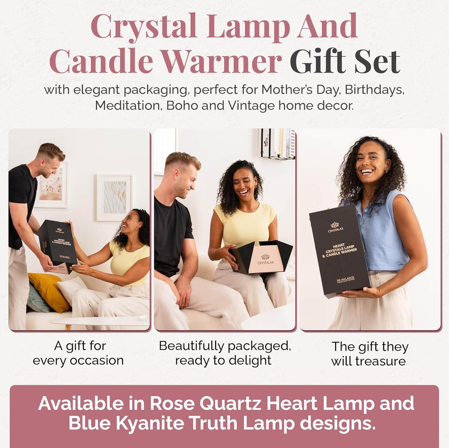 Rose Quartz Candle Warming Lamp gift set featuring elegant packaging for special occasions.