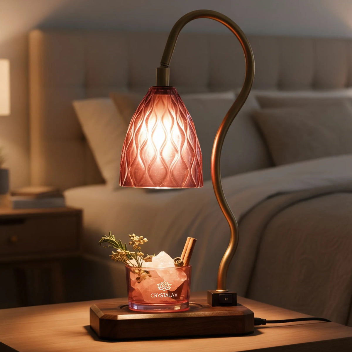 Rose Quartz Crystals & Candle Warming Lamp Set - CRYSTALAX (Owned by LuxyNest FZE) - KM-Y0DA-LHT1